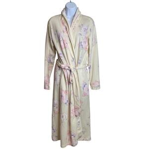 Carole Hochman Women's Cream Floral Knit Robe Size S Plush Cozy Comfy Loungewear